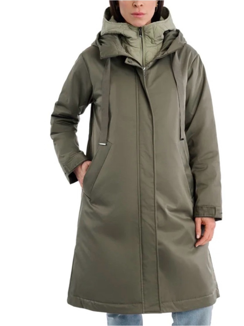 Bernardo Olive Hooded Women's Long Parka Jacket